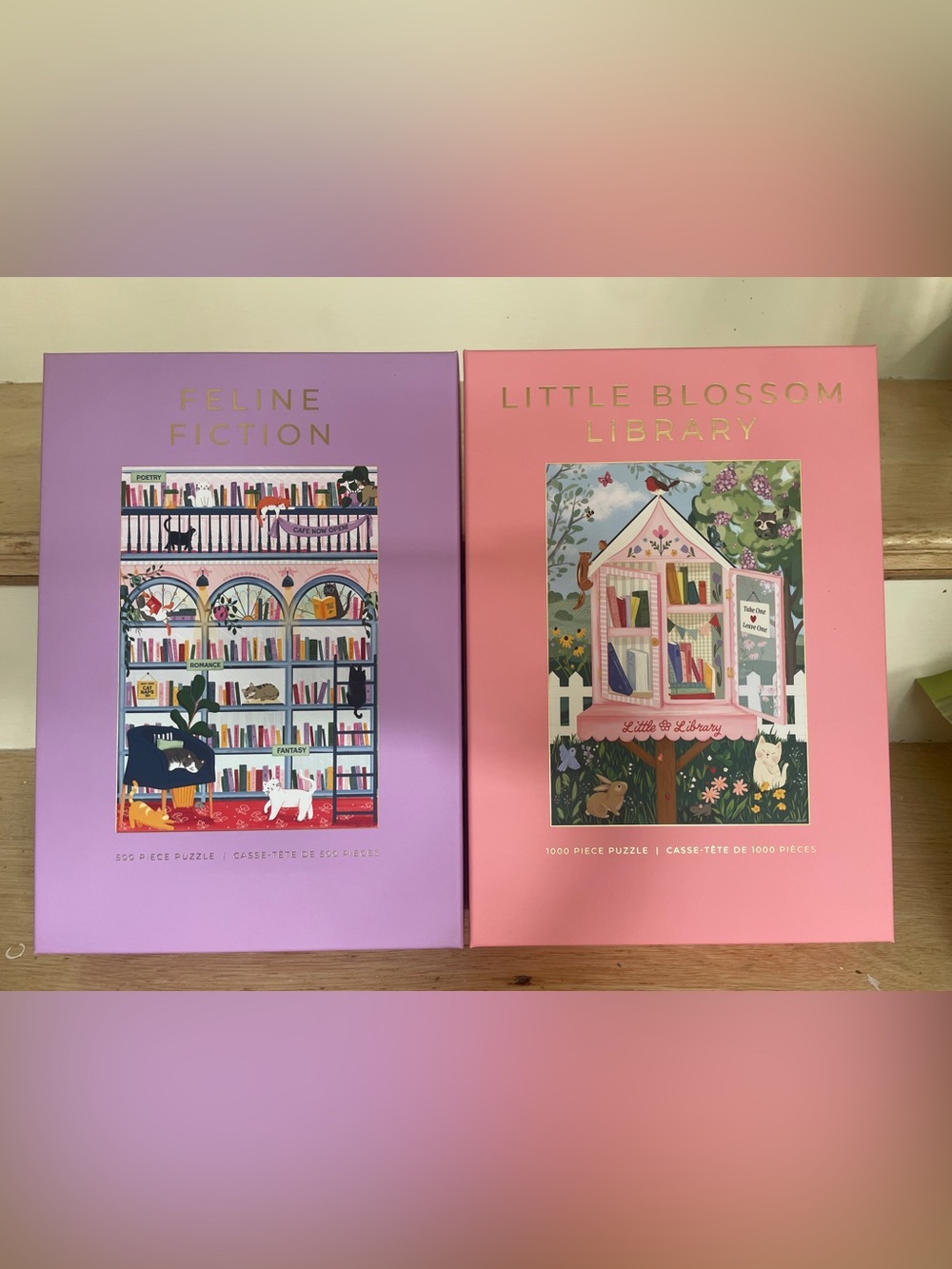 Feline Fiction 500 Piece & Little Blossom Library 1000 Piece Puzzle Duo